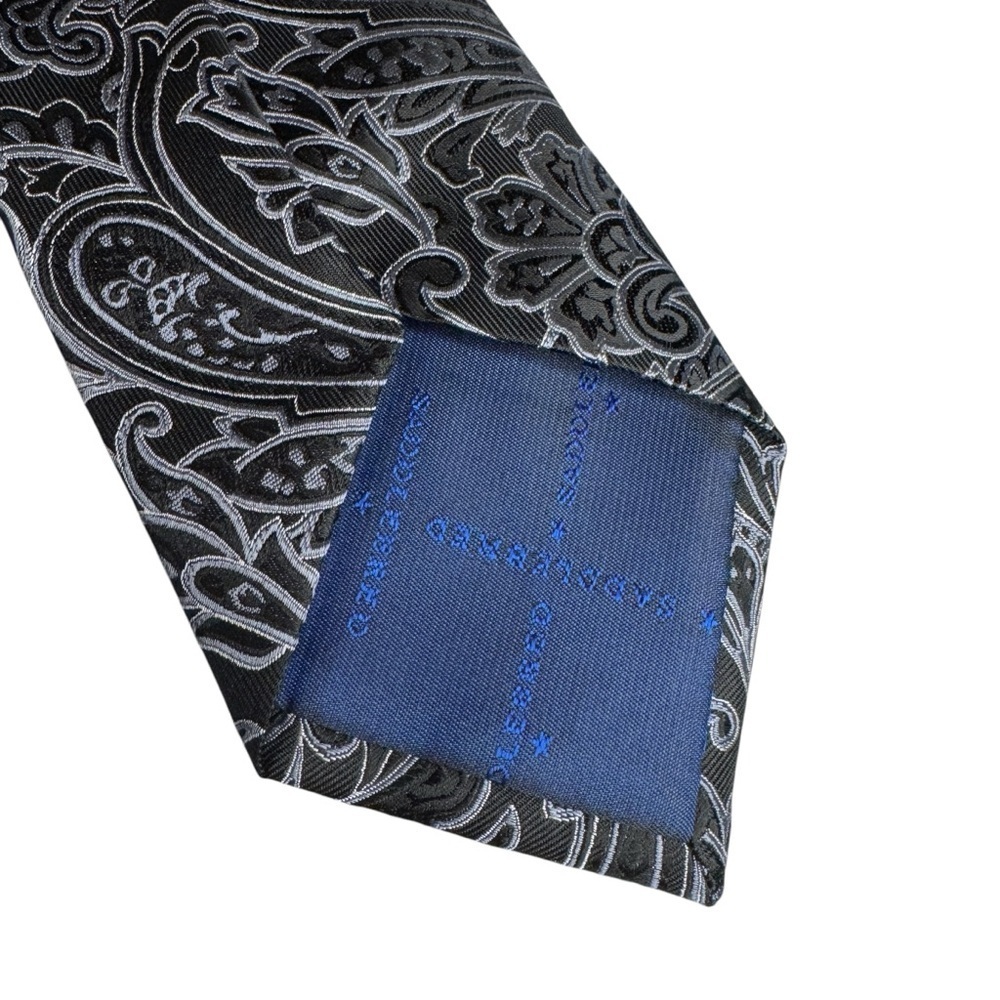 Saddlebred Paisley dark grey silver necktie men’s tie silk blend - Picture 3 of 5